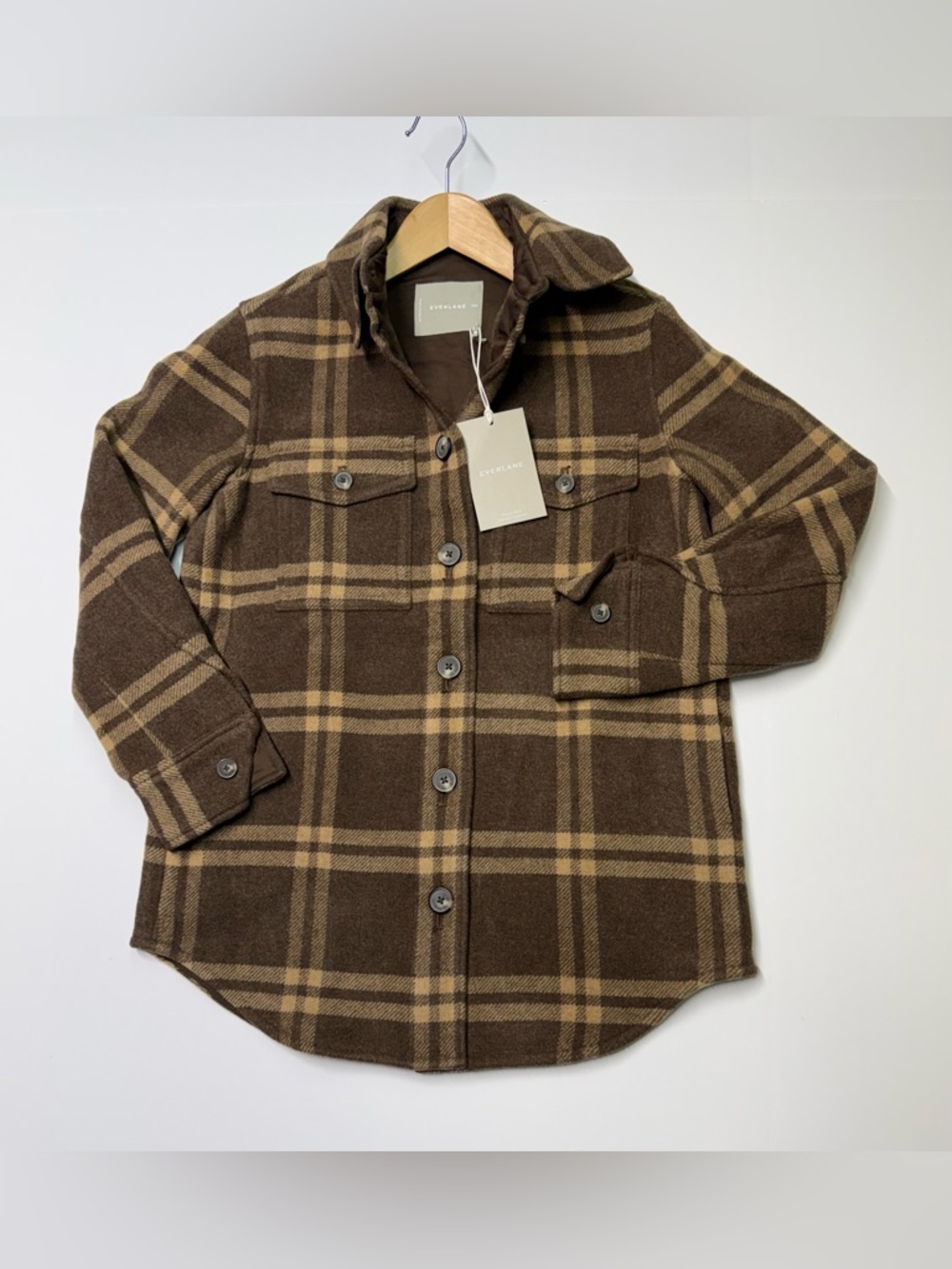 Everlane Women's Rewool  Shirt Jacket Plaid Brown Wool Blend Shacket XXS NWT